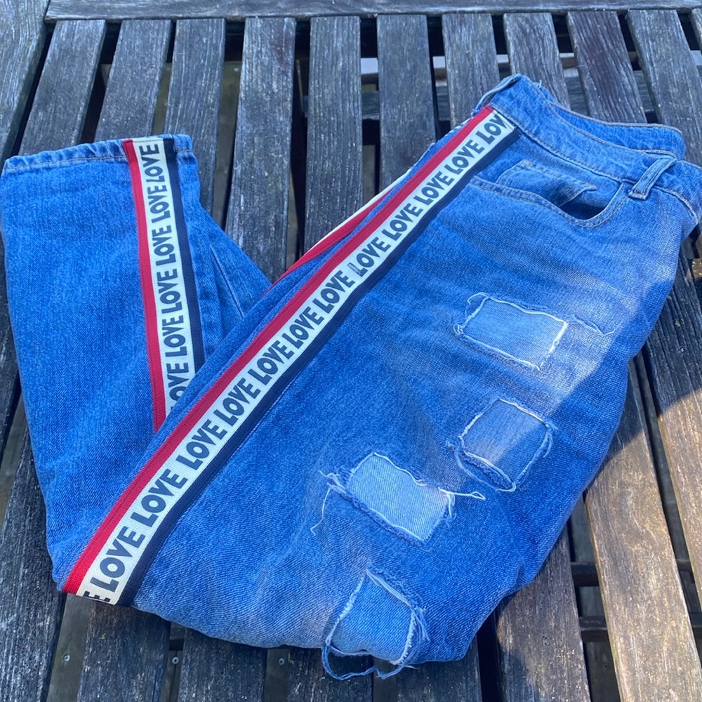 (upcycled) HR History Repeats Distressed LOVE Jeans